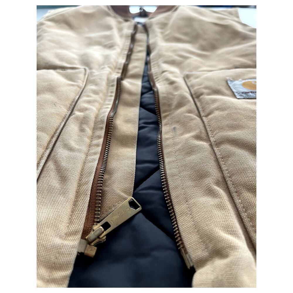 Carhartt Sz 3XL Tall Duck Work Vest Tan Canvas Quilted Lined Vintage Y2K Rugged - Picture 5 of 10